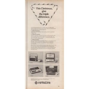 Hitachi Christmas Electronics Radio Cassette Stereo Vintage Print Ad 1970